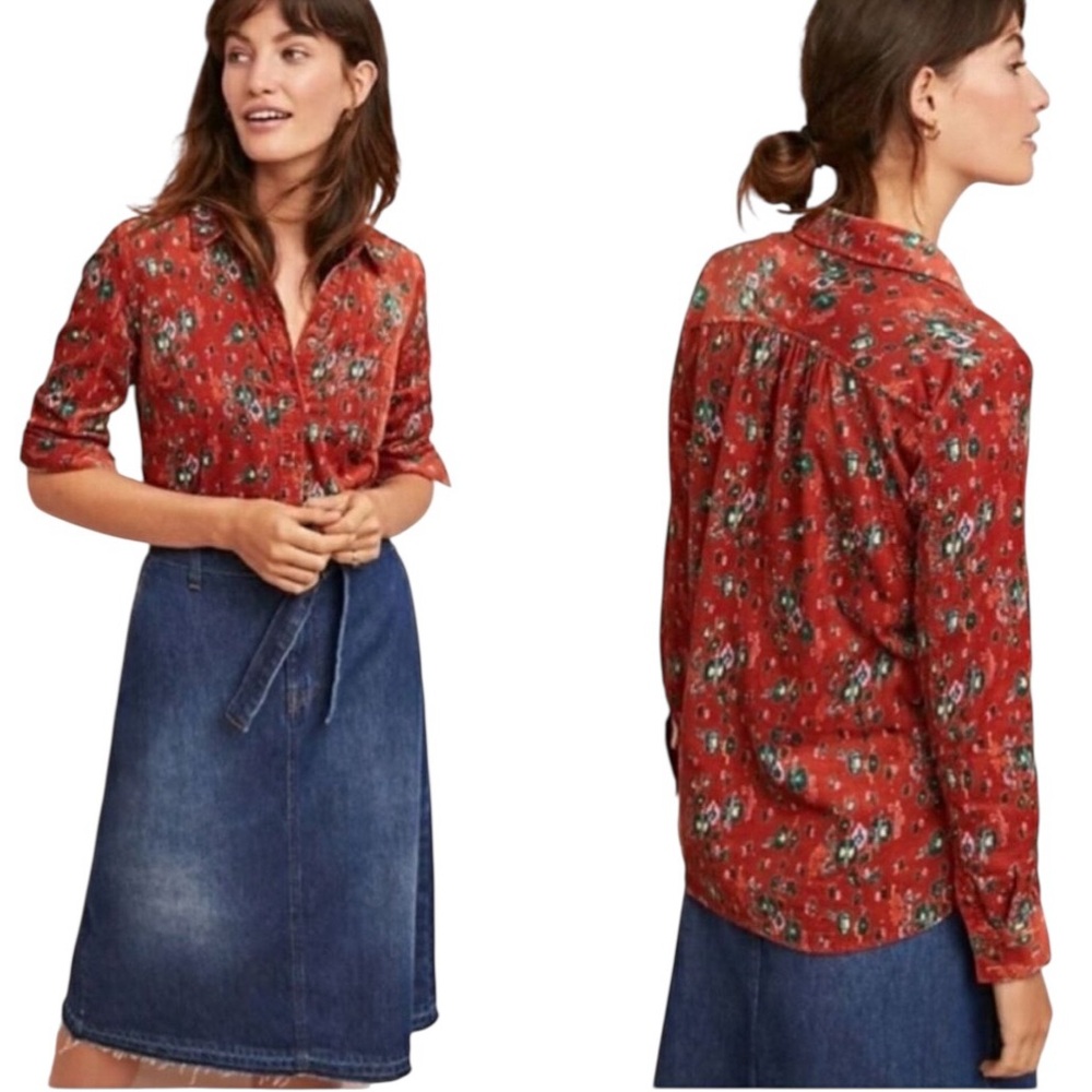 Anthropologie Building 13 Western Printed Corduroy  Button Down Shirt - XS